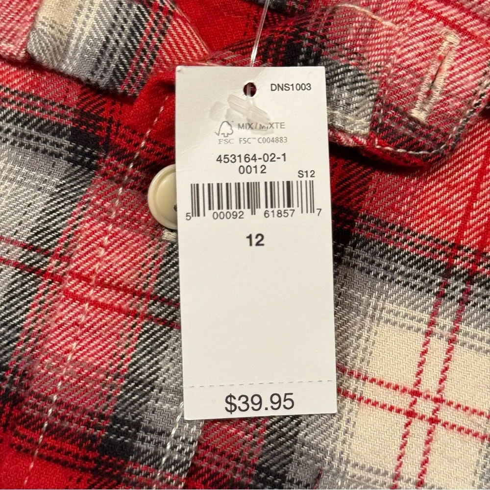 NWT Gap Kids Organic Cotton Flannel Red Plaid Button Front‎ Shirt Sz XL/12